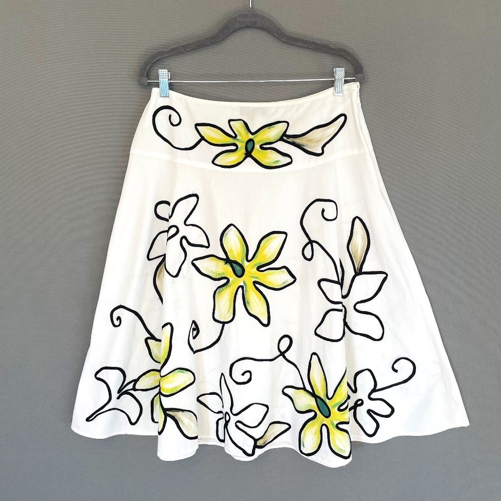 LIOR PARIS Women's Large Painted Floral Cotton Poplin A-line Skirt